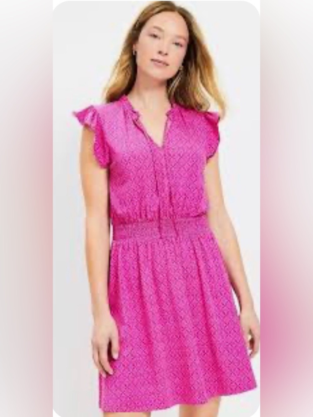 LOFT Vibrant Pink Ruffled V-neck Dress   
SIZE LARGE    *NWT*
